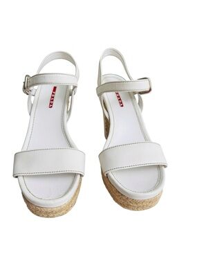 Prada White Leather Espadrille Wedge Sandals Women EU 38 US 7.5